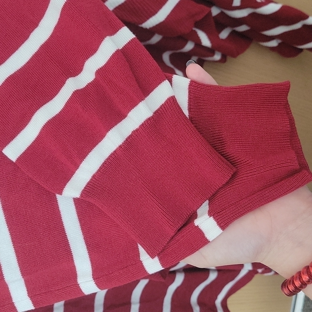 Soft Surroundings-Red Stripe Open Front Knit Card… - image 6